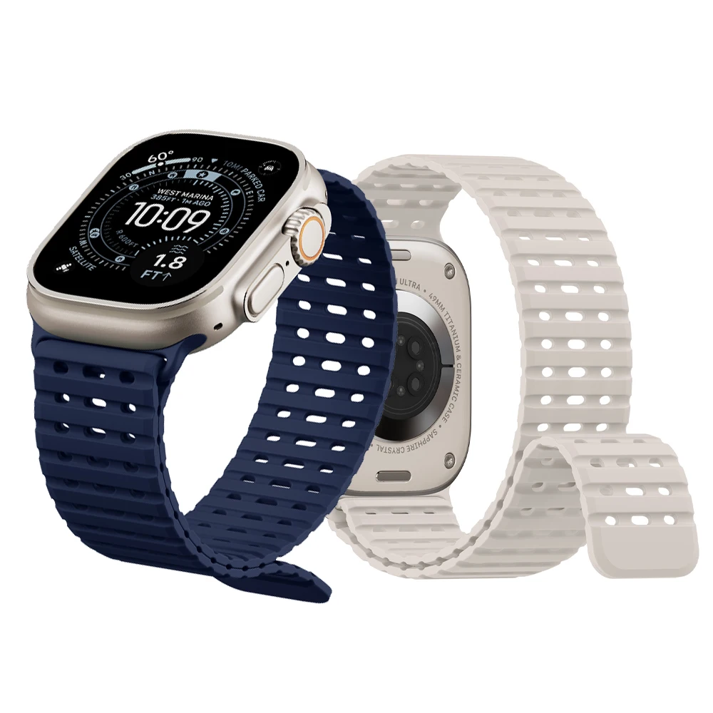Armband für Apple Watch Ultra 2/3 Band 49mm 46mm 45mm 44mm 42mm Atmungsaktives Magnetisches Silikon-Armband Correa Serie 11/10/9/8/7/SE