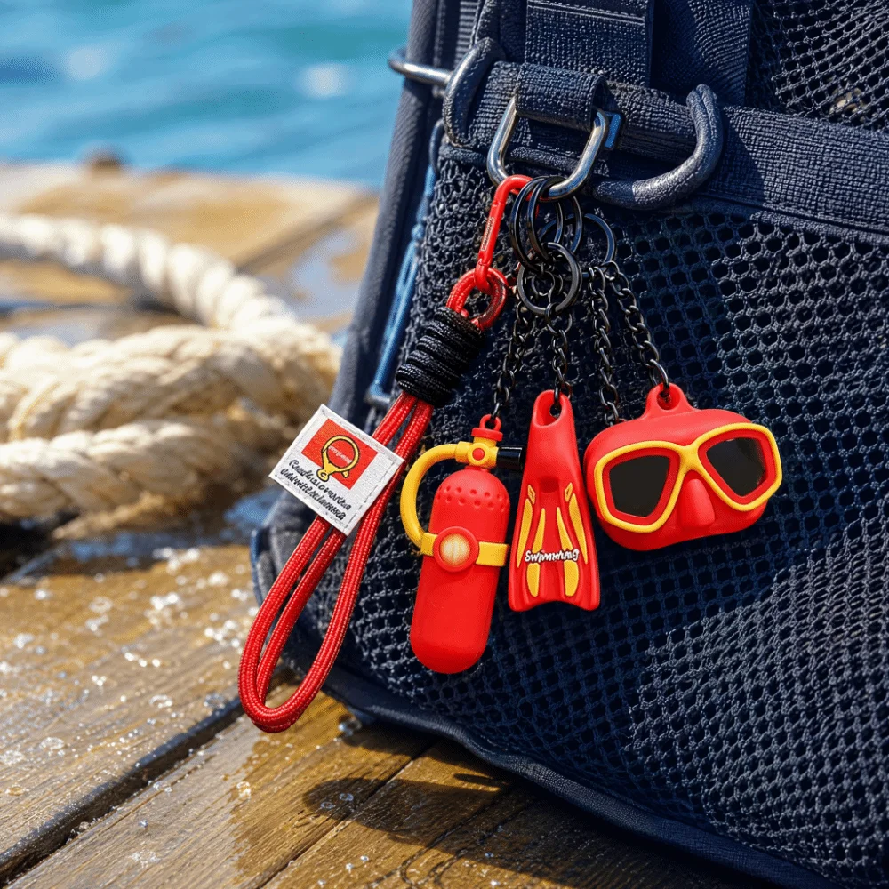 Funny Diving Series Keychain Colorful Creative Diving Mask Bag Pendant Hanging Backpack Decor Oxygen Cylinder Keyring