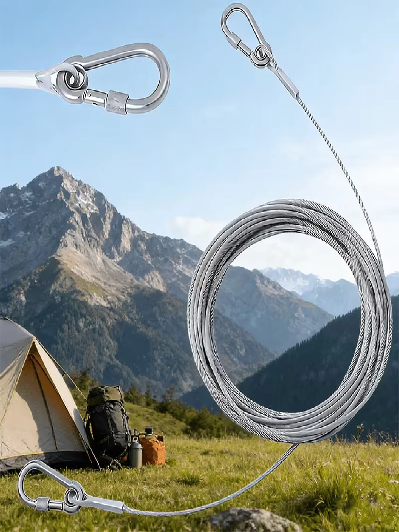 Heavy-Duty Stainless Steel Wire Rope with Coated Safety Rope and Hooks - Non-Slip, Rust-Proof, Weather-Resistant Wire Rope, Suitable for Clothesline, Dog Leash, Balcony/Hanging Use - Indoor/Outdoor Use, 3 Length Option