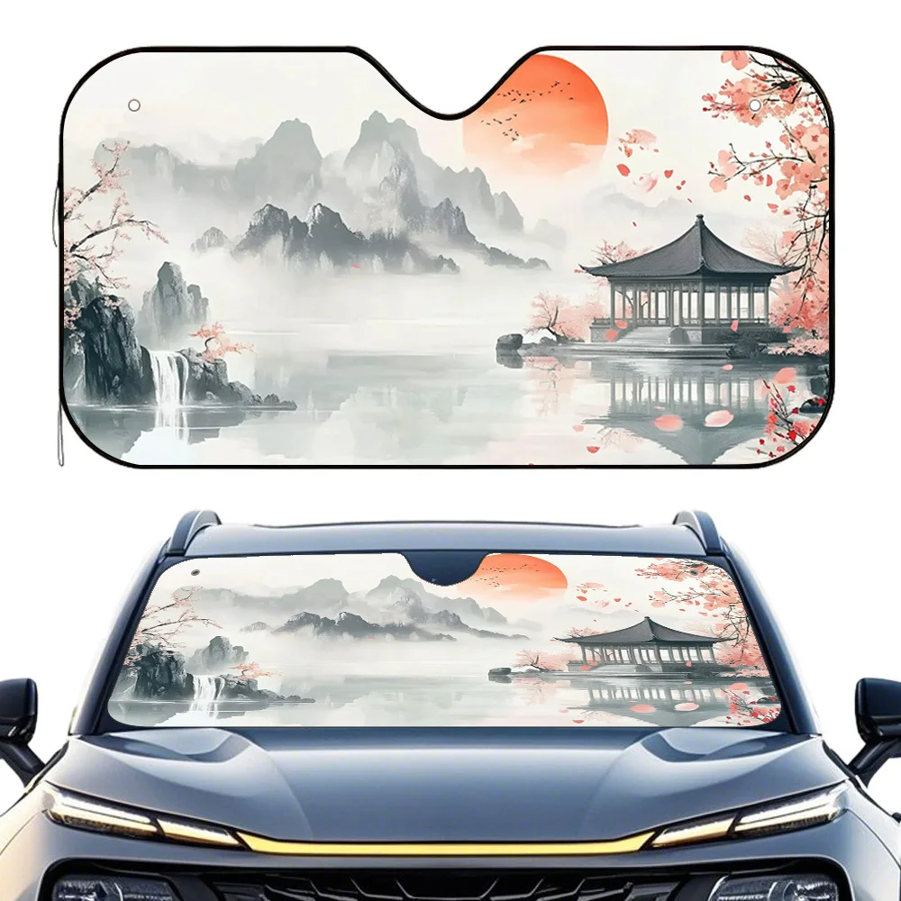 1pc A Tranquil Mountain Lake Design For Car Sun Visors, Helps Reduce The Rise In Car Interior Temperature, Perfect For Extended