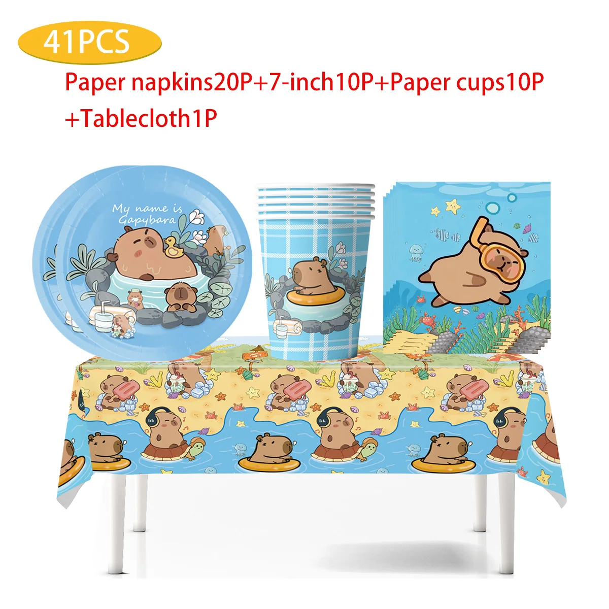 Kapibala Theme Capybara Birthday Decorations Tableware Cup Plate Napkins Banner Tablecloth Kids Festivals Party Event Supplies