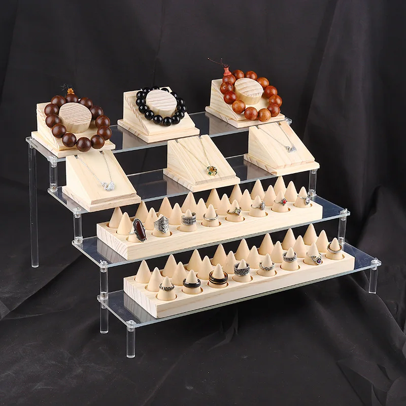 1-5 Tier Clear Plastic Display Riser Stand Transparent Ladder Shelf Assembly Organizer for Jewelry Craft Merchandise Display
