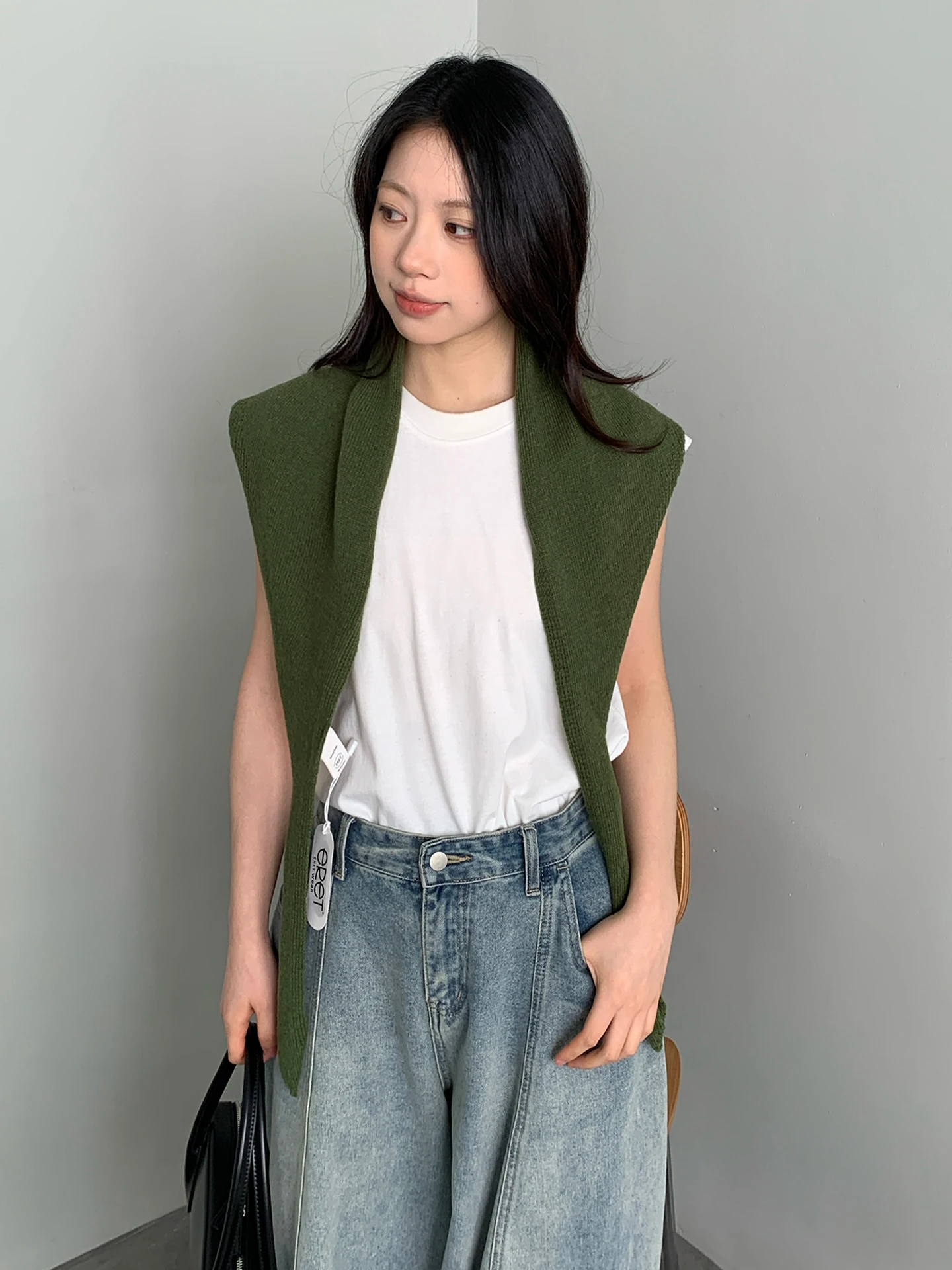 Simple  Color 100 Wool Knitted  Scarf Women's Autumn Winter Korean Style Versatile Layered Small Shoulder Outerwear