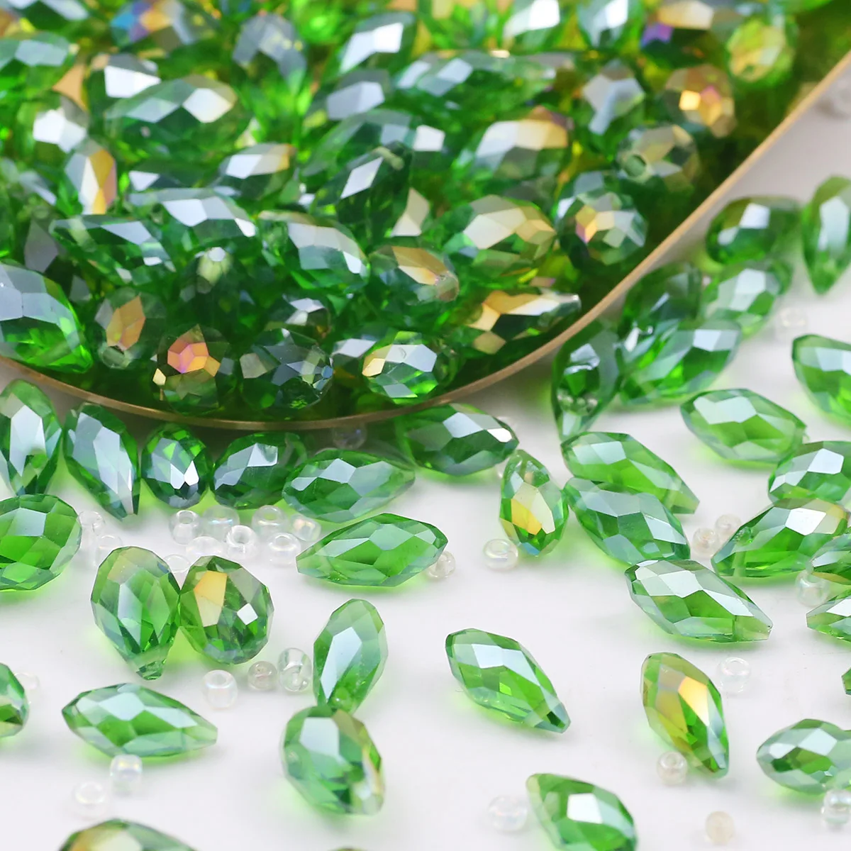 Green AB Side Hole Water Drop Crystal Glass Loose Beads 30-50Pcs 5x8/6x12/8x13mm DIY Jewelry Making Bracelets Necklaces Earrings