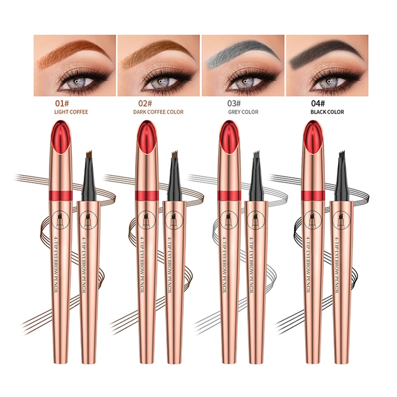 Eyebrow Pencil 4 Tip Microblade Eyebrow Pen Waterproof Eyebrow Pencil Long-Lasting Natural Eye Brow Pencils for Women New