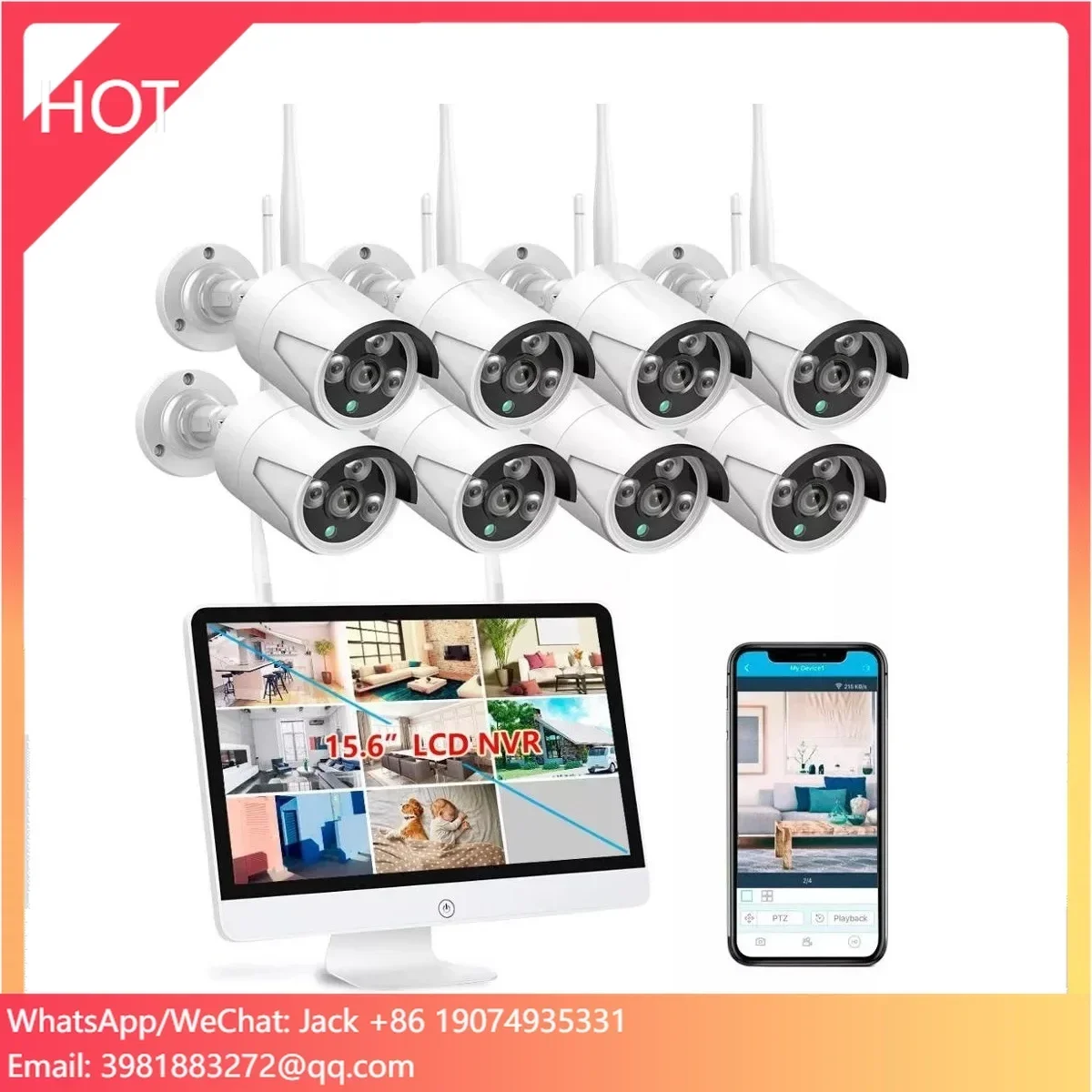 

OEM Factory 8-Channel WiFi NVR System 2MP 3MP 4MP 5MP Bullet Wireless IP Camera Kit