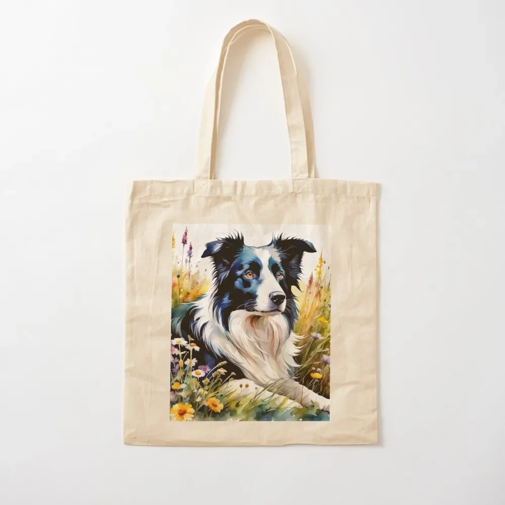 

Watercolor border collie Tote Bag custom tote bag Big bag women Shopper handbag