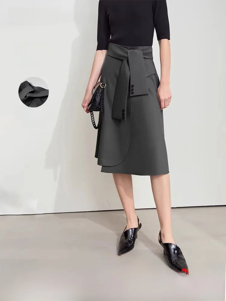 

Юбка-миди с поясом TR, асимметричная, с завышенной талией, свободного кроя, из полиэфирного волокна