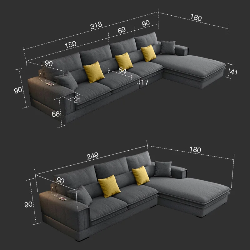 Nordic luksusowa technologia tkanina narożna komplet sof z tkaniny meble salon sofy do salonu sekcyjna aksamitna nowoczesna sofa w kształcie l