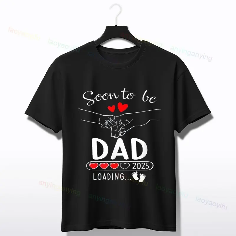 Soon To Be Dad 2025 Loading Pregnancy Announcement Dad T-Shirt Pure Cotton Short-sleev O-neck Tee Men's Clothing Casual Wear