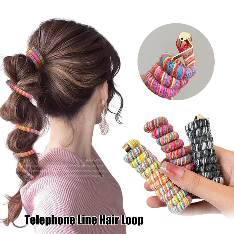 

Rainbow Rolling Telephone Cable Hair Loop High Horsetail Magic Tool Tie Headdress Elastic Rubber Bands Girls Hair Accessories