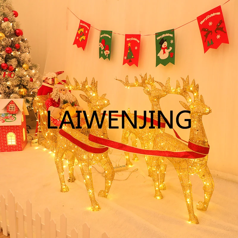 Christmas decoration 1.2 meters wrought iron shape deer pulling cart luminous large hotel decoration shopping mall props withLED