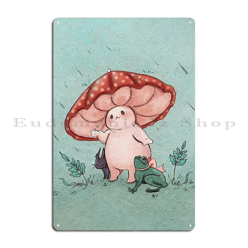 Mushroom Umbrella On A Rainy Day Metal Plaque Poster Wall Mural Designer Kitchen Cave Wall Decor Tin Sign Poster