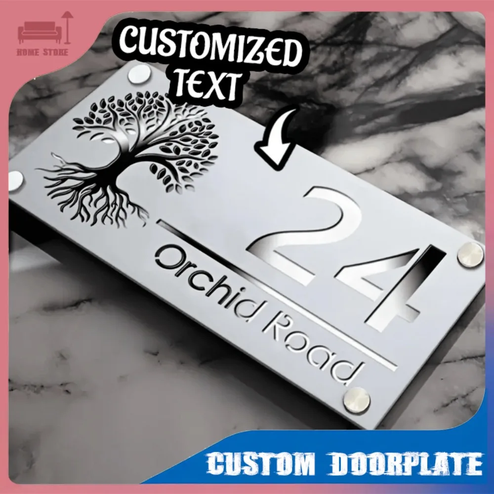 

Custom Personalized Acrylic Door Plaque Outdoor Address Name Plate Matte Silver Double Layer Weatherproof Home Wall Decoration