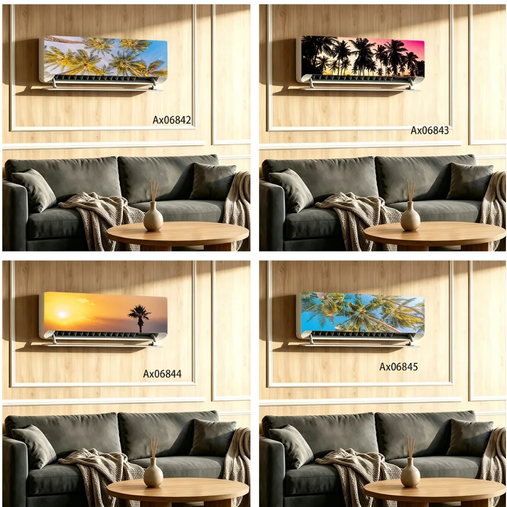 Tropical Palm Sunset Air Conditioner Sticker Self‑Adhesive Waterproof Anti‑Scratch Vinyl Wall‑Mounted AC Skin for Home Decor