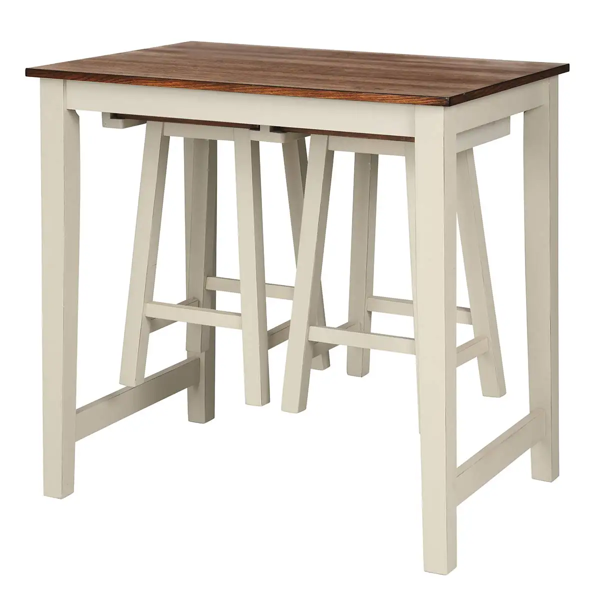 

3 Piece Counter Height Pub Dining Set with 2 Saddle Stools for Kitchen Living Room Small Space Brown White, Customized