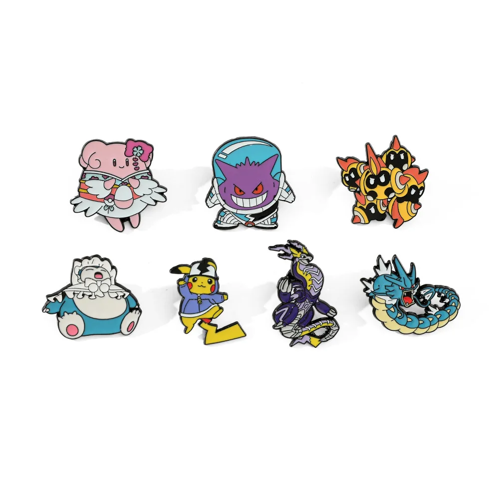 Cartoon-Anstecknadeln Pikachu Snorlax Gyarados Gengar Metall-Legierung Rucksack-Abzeichen Modeschmuck Geschenk für Halloween