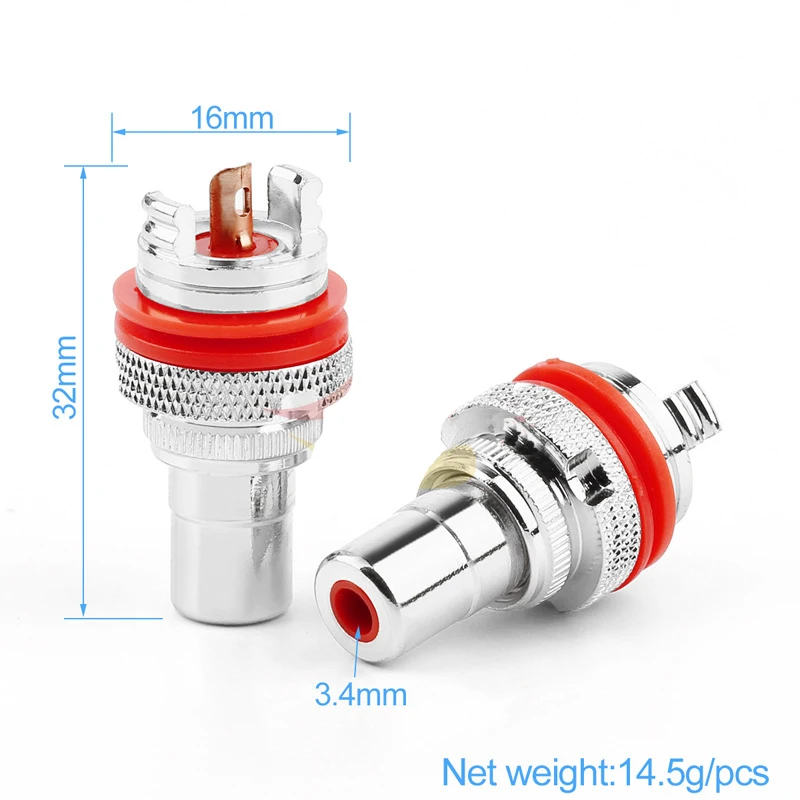 8PCS RCA Connector Female HiFi Audio Jack Speaker Connectors RCA Lotus Plug RCA Socket Chassis Plugs, Red Circle