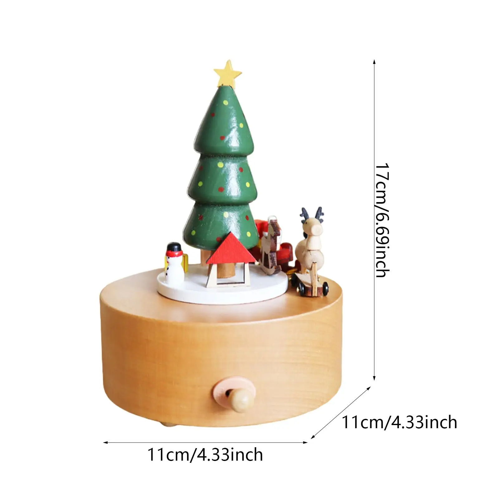 Christmas Wooden Musical Boxes Handmade Wood Musical Box with Revolving Dolls Wind up Musical Box for Family Children