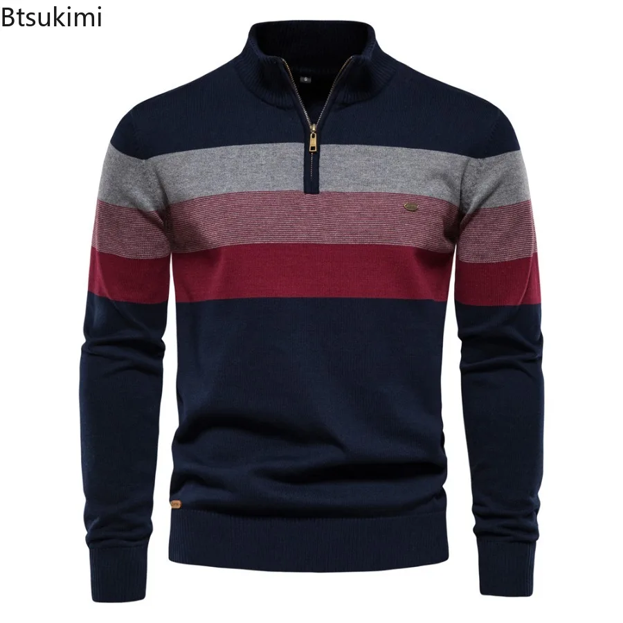 2025 New Men's Knitted Pullover Sweaters Business Casual Zipper Stand Collar Sweater for Men Autumn Winter Fashion Warm Sweaters