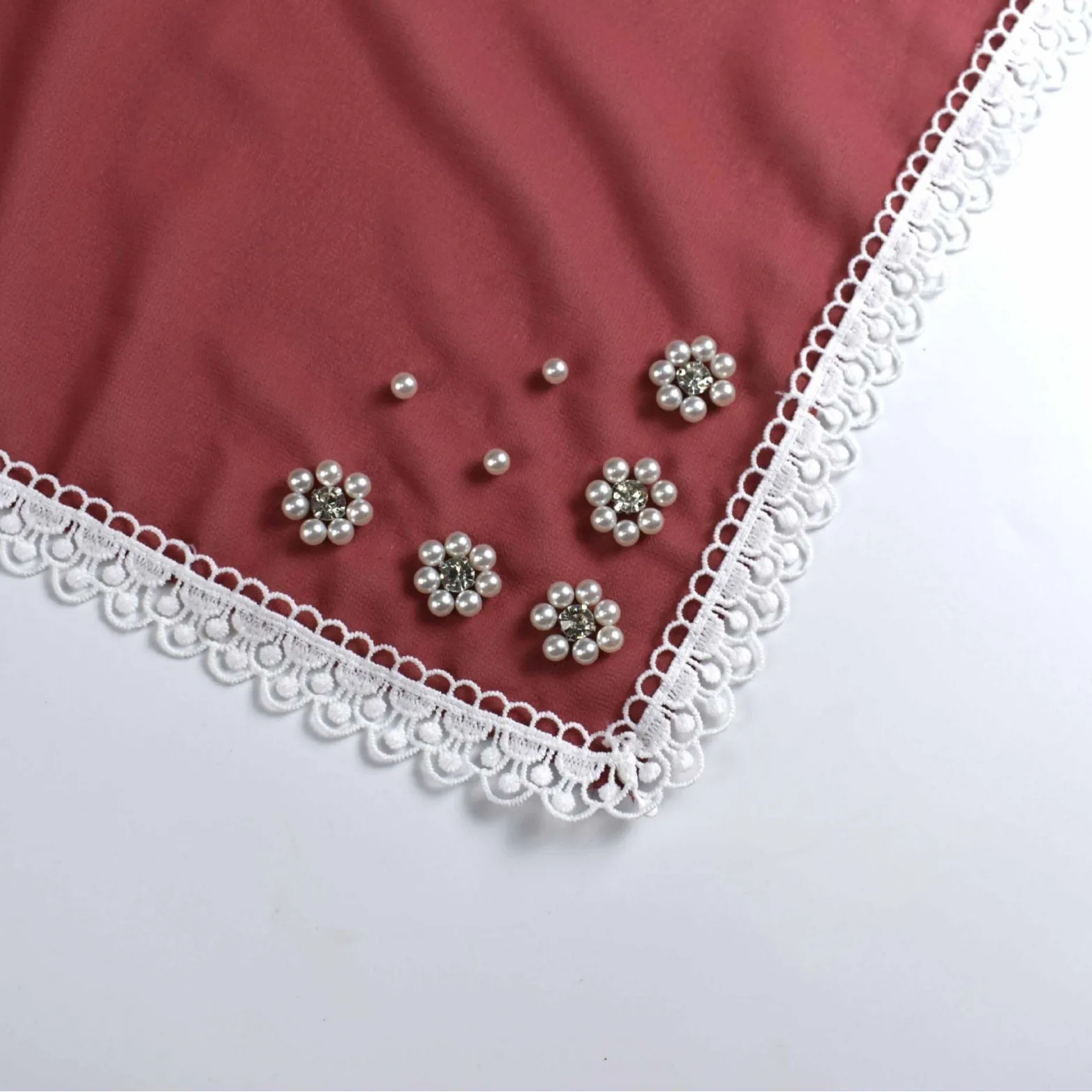 

90X90Cm Square Scarf Pearl Chiffon Hijab Muslim Beads Turban Women Shawls Wrap Bandanas Headband Kerchief Scarves Turbante Mujer