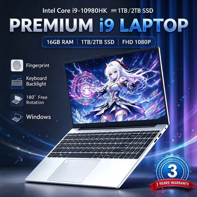 Laptop Intel Core I9 10980HK Novo Portátil 15.6' Computador Gamer com WiFi Windows PC Gamer 16GB RAM Notebook com Desbloqueio por Impressão Digital