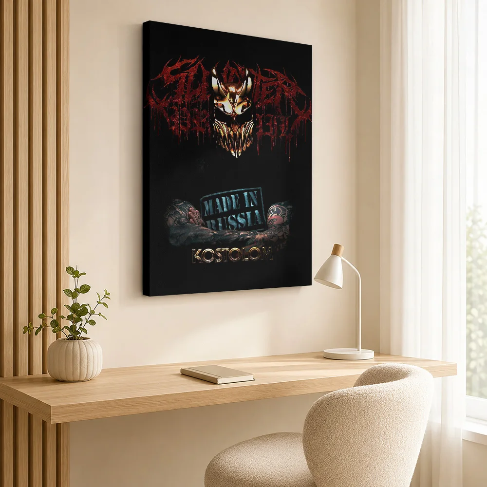 Slaughter To Prevail Masked Figure Framed Canvas Print Customized Photo Contemporary Wall Art For Record Shop Listening Area