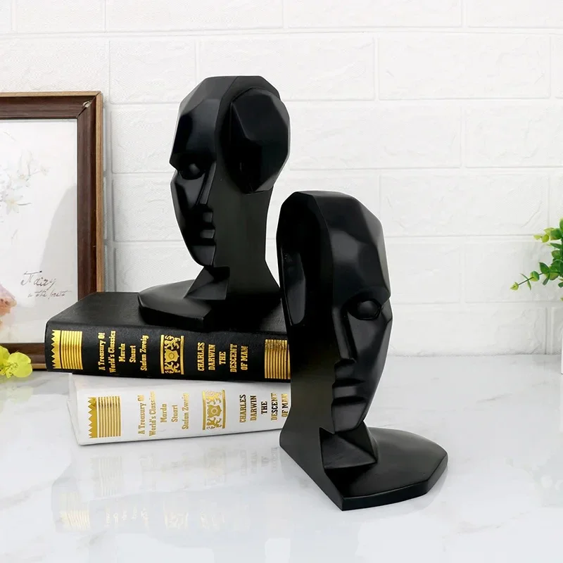 Creative Resin Human Face Black Head Vintage Adjustable Bookshelf for Books Home Furnishings Office Desk Organizer Decorations