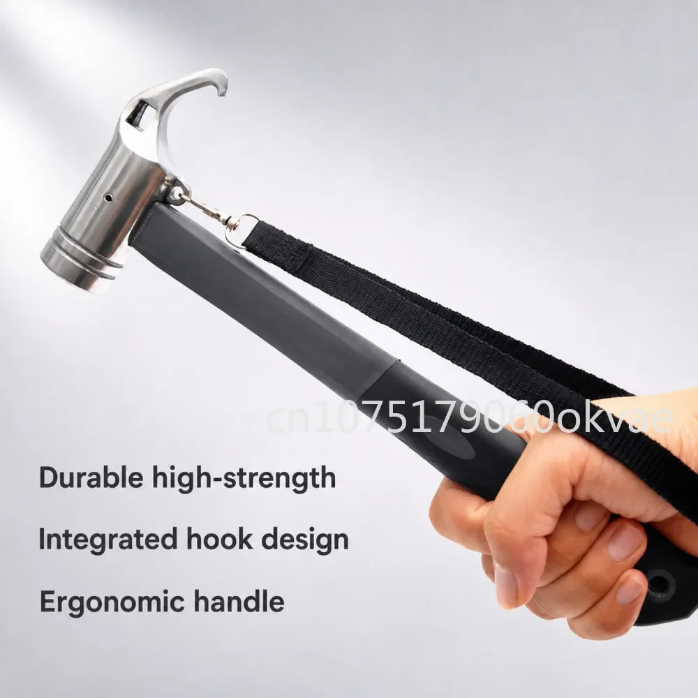Outdoor Camping Tent Hammer Multifunctional Steel Stake Puller with Lanyard Portable Tent Nail Hammer for Hiking Accessories