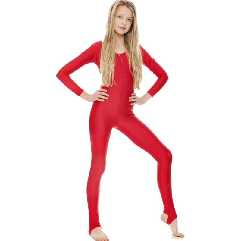 Детский цельный танцевальный комбинезон из спандекса для мальчиков и девочек со стременами, костюм на Хэллоуин, гимнастическая танцевальная одежда, боди, одежда с длинными рукавами