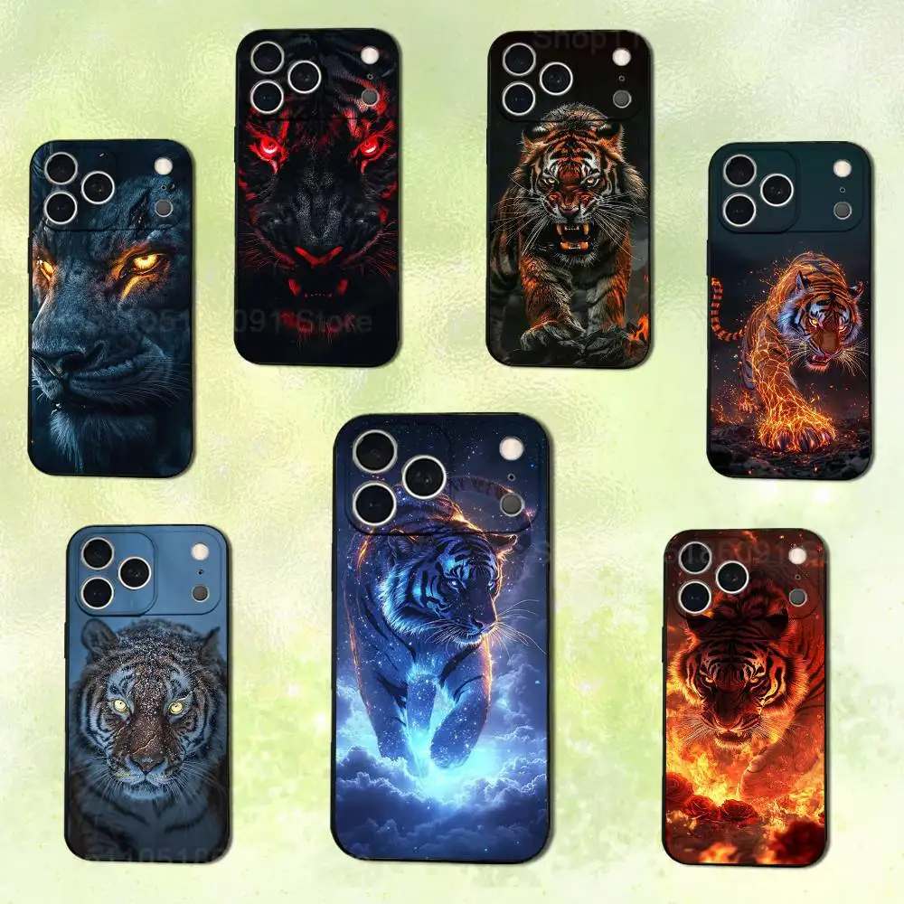 

Fierce Mythology Lion Tiger For iPhone 14,13,17,12,11,16,15,Plus,Pro Max,XS,X,XR,SE,Mini,Phone Case Soft Silicone Black Cover
