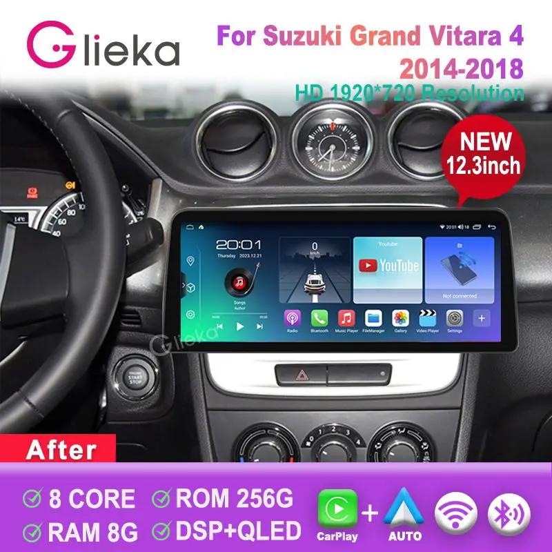 

12.3 inch Carplay Screen Android For Suzuki Grand Vitara 4 2014-2018 Car Radio Stereo Multimedia Player GPS Navigation Head Unit