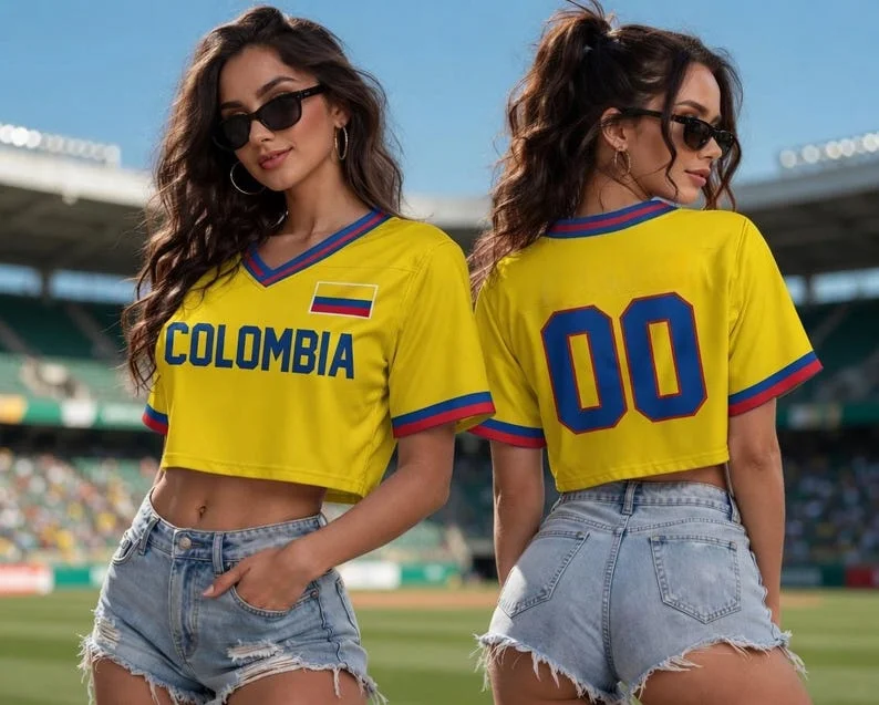 2026 Colombia Football Printed Women's Cheerleading T-shirt Summer Fashion Dance Style Short Sport Breathable Quick Drying Top