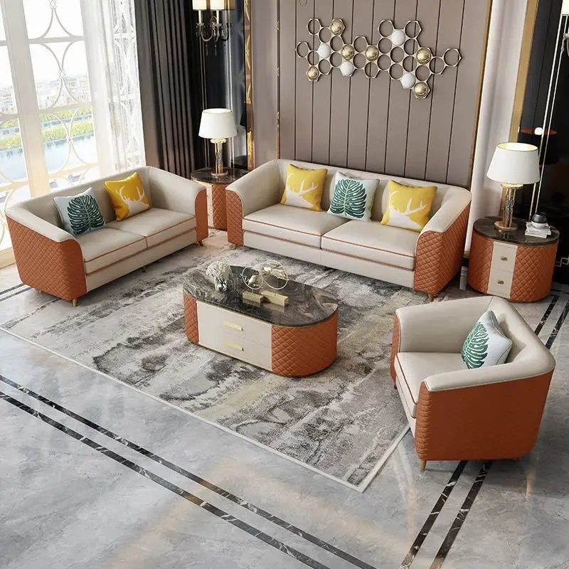 Modern Design Modular Living Room 321 Seats Sofa Set Home Furniture Italian Luxury Villa Combination Leather