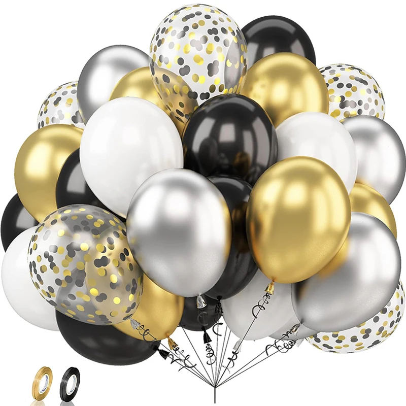 42pcs Chrome Black Gold Silver Confetti Latex Balloons Birthday Party Decorations Kids Adult Wedding Graduation Globos Supplies