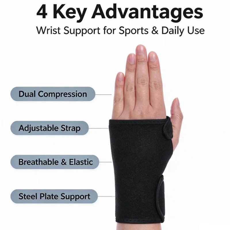 Wrist Brace with Removable Metal Splint Adjustable Compression Wrist Support Stabilizer Wrist Guard for Injury Recovery