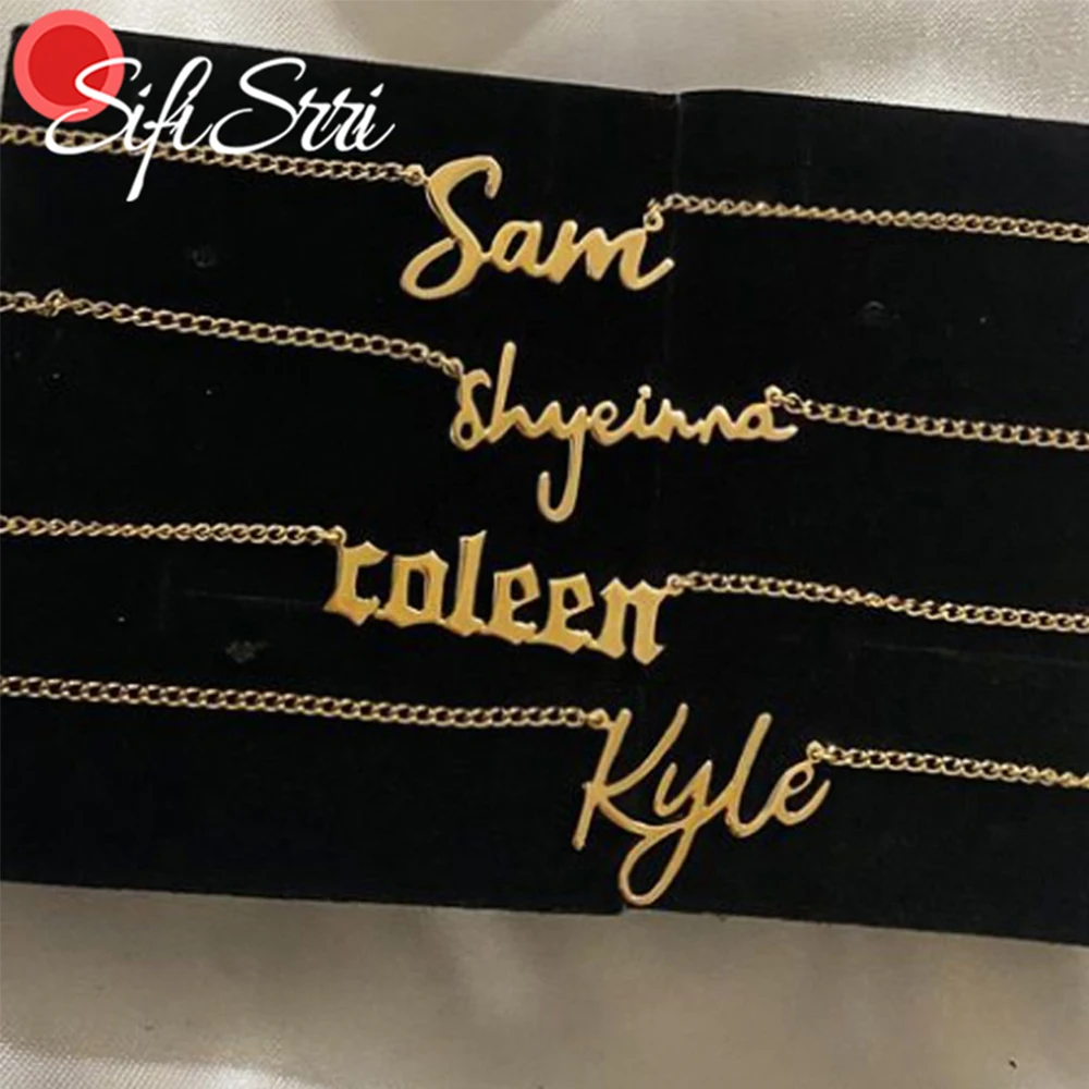 Sifisrri Personalized Custom Name Necklace for Women Stainless Steel Pendant Cursive Letter Chain Choker Birthday Jewelry Gift