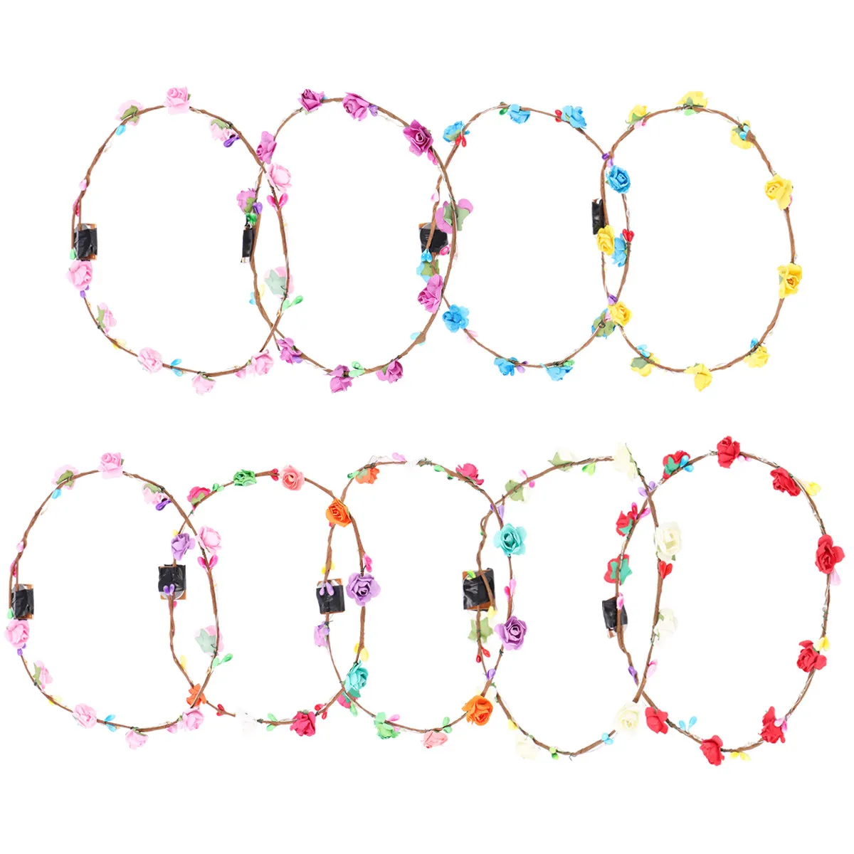 

9Pcs Light Up Flower Wreath Headbands Mixed Colors Party Headdress for Women Girls Stunning Photo Props Beach Party