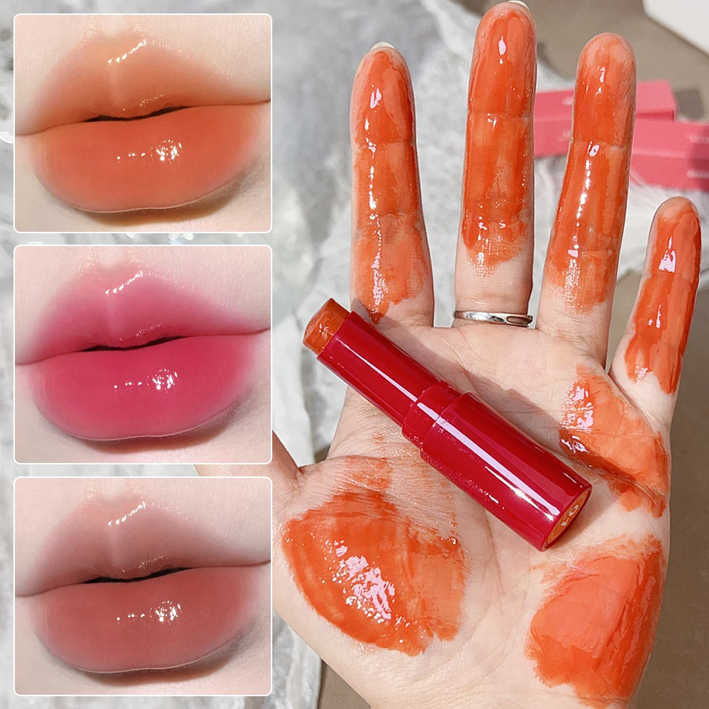 Lápiz labial de gelatina de cristal, bálsamo labial teñido, brillo de espejo, antigrietas, brillo de labios de melocotón y cereza, Cosméticos hidratantes para el cuidado de los labios