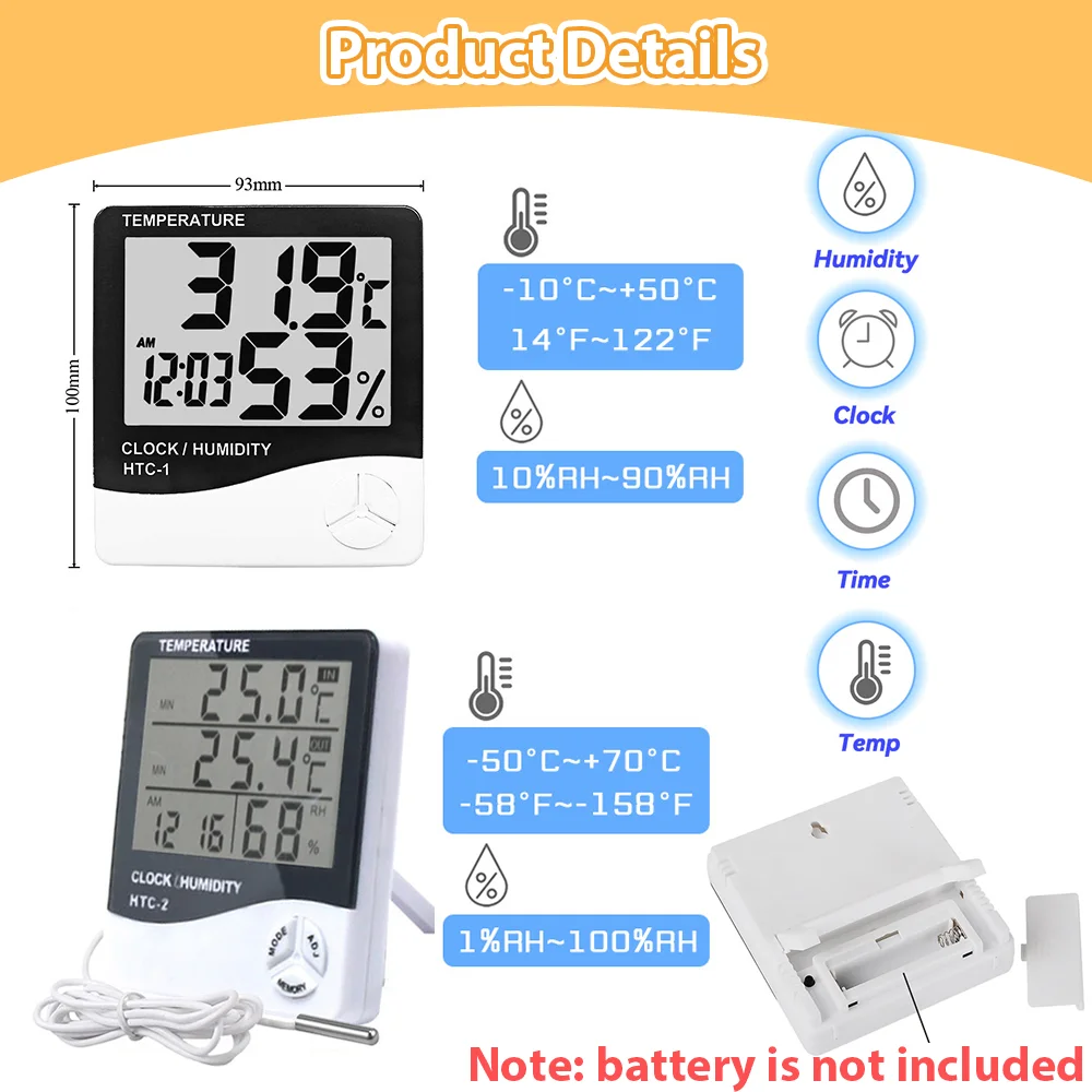Электронная метеостанция с термометром, гигрометром, часами и ЖК-дисплеем, датчик температуры, терморегулятор, термометр с выносным датчиком