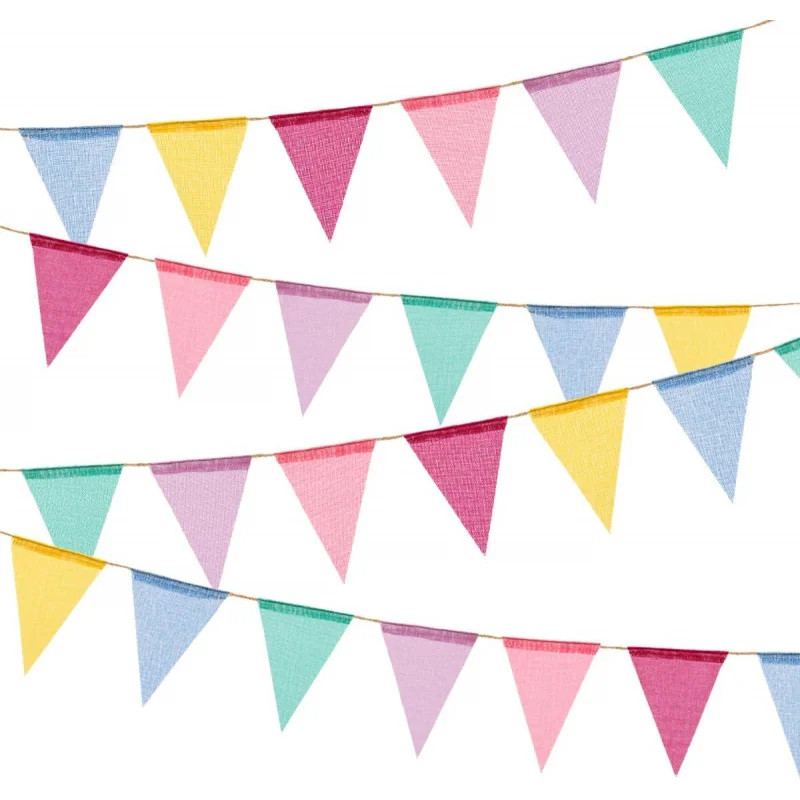 Bannière de fanion en toile de jute, 12 drapeaux de 4M/13 pieds, drapeau arc-en-ciel triangulaire en tissu multicolore, pour décoration suspendue de fête et de Festival