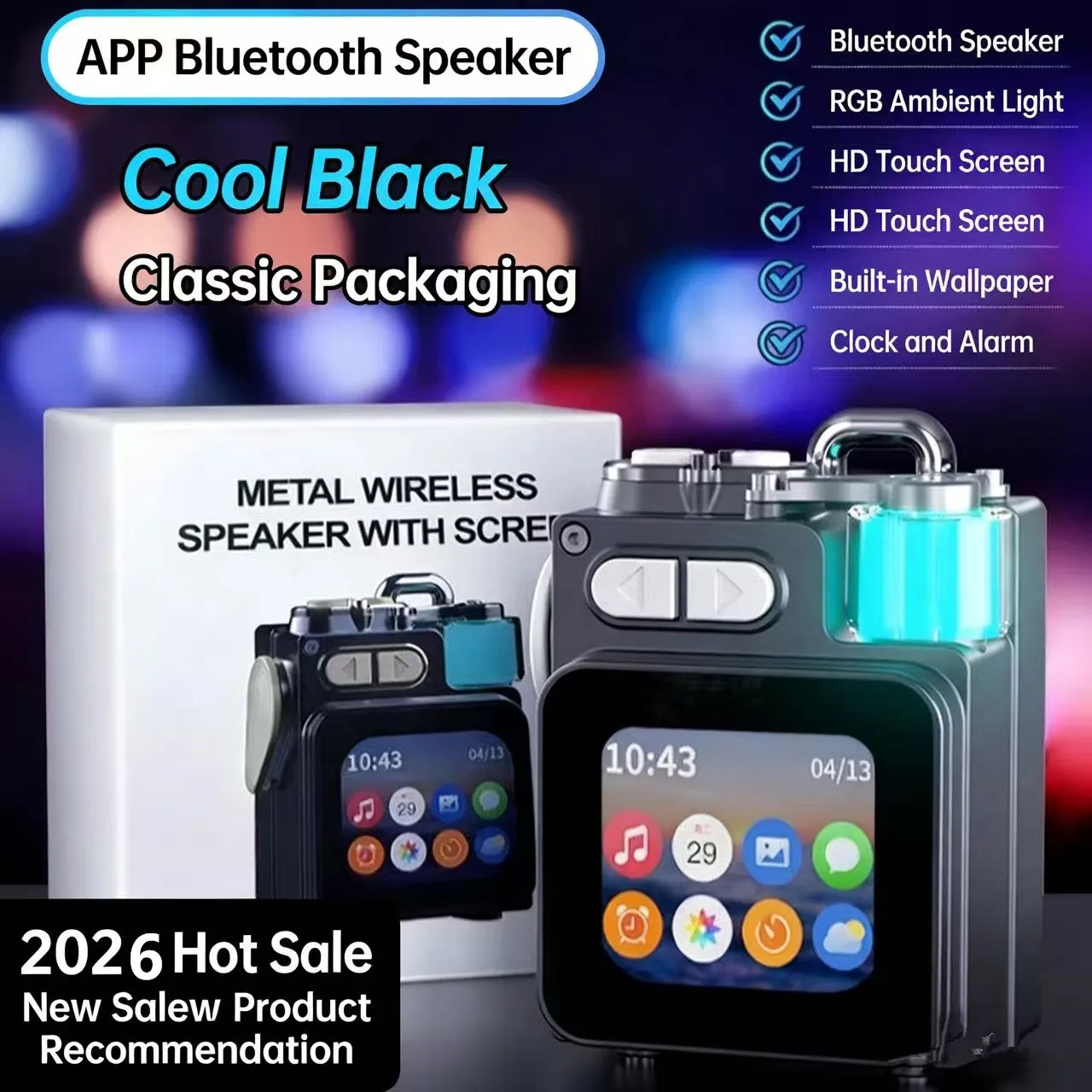 

New Year Birthday Gift Wireless For 5.4 Speaker Metal Heavy Bass 5W Voice Control LED Display Outdoor Use Pocket Speaker