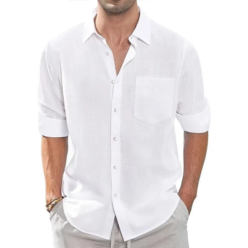 

A New Men's Shirt From Europe and America A Cross-border Bestseller in Solid Color Long-sleeved Button Men's Pure Cotton Shirt