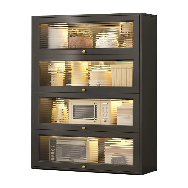 

Kitchen flap door household pot and bowl locker, microwave oven, oven storage dust-proof side cabinet