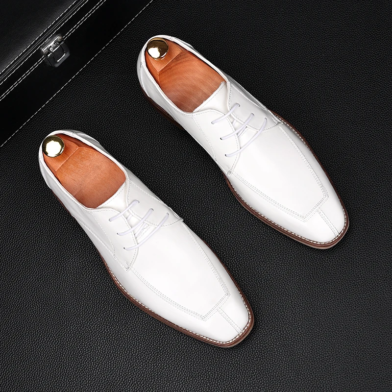 Luxury Fashion New Men's White Brown Lace Up Patent Leather Flats Shoes  Gentleman Designer Homecoming Wedding Dress Footwear - AliExpress 322