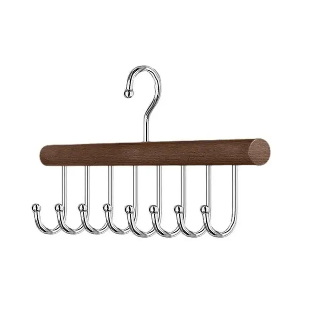 Solid Wood Women Storage Bra Hanger Round Stick 360 Degrees Rotating Eight-Hook Wave Clothes Hanger Space Saving Non-slip