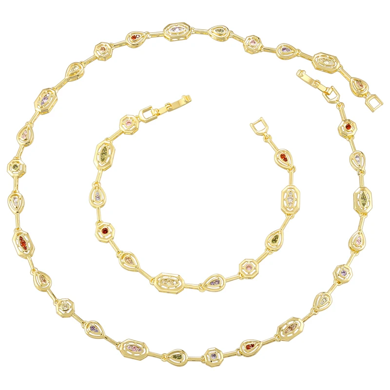 

ZHUKOU Irregular graphic inlaid colorful crystal zirconia fashion retro necklace bracelet ladies jewellery wholesale: VL461 VL46