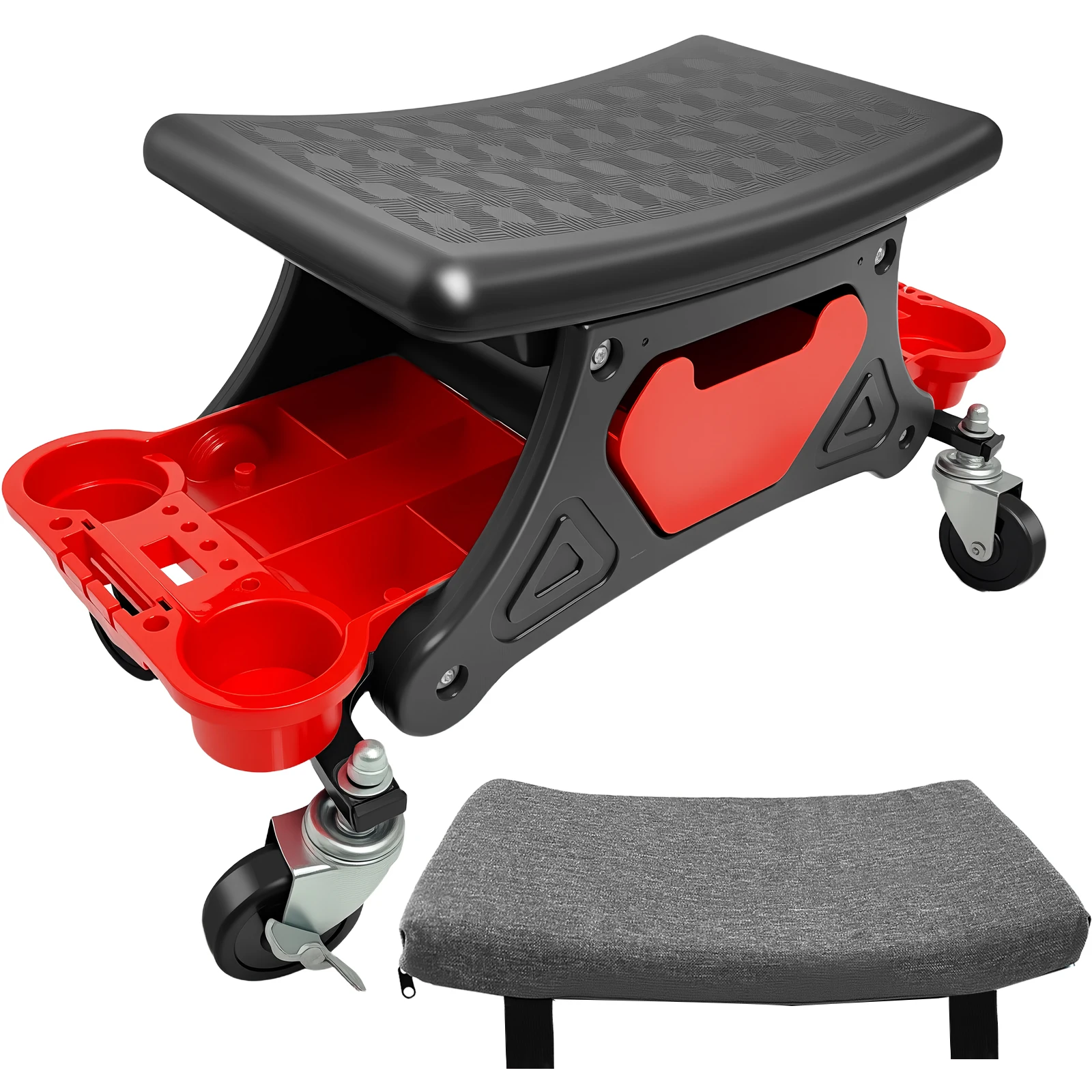 BHB Mechanic Stool Garage Stool, Heavy Duty Rolling Mechanics Seat, with Three Slide Out Tool Trays and Drawer