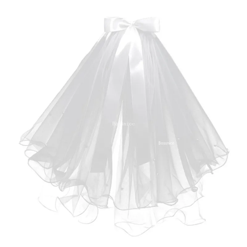 1/2Pcs LED Light Glowing Veil Ribbon Bow Glitter VeilTwo Layers Bridal Wedding Veils Soft Tulle Bridal Veils Accessories