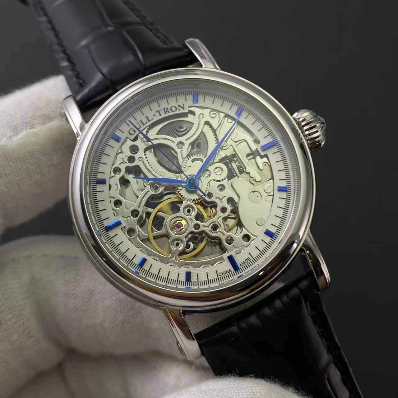 Gull Tron Men Automatic Watch 38MM Mechanical Wristwatch Skeleton Dial Sapphire Mirror Luminous ST1601